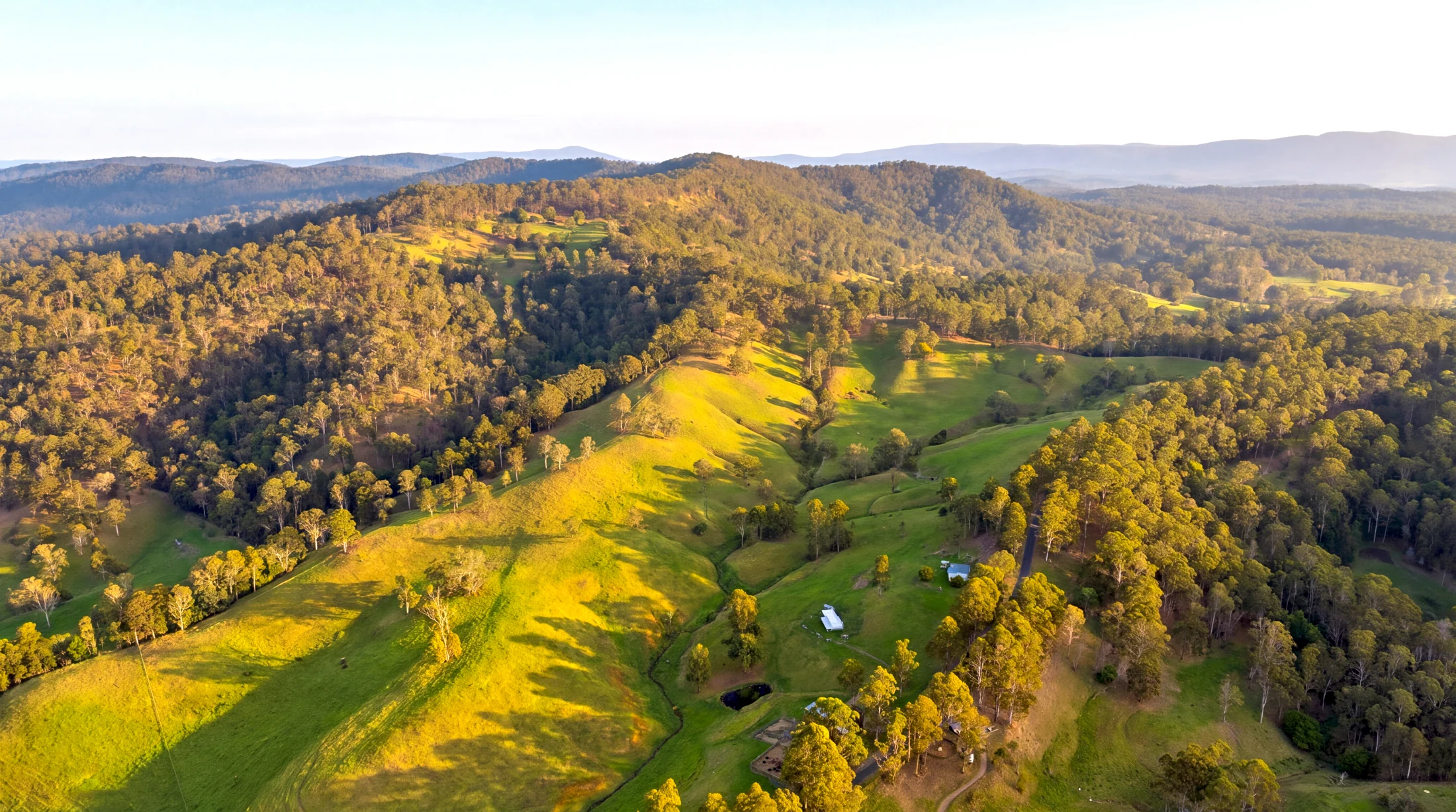 The paddocks and wooded hills at 2765 Coaldale Road